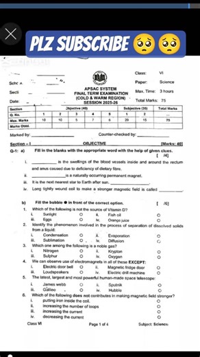 Aps class 6 Science paper 2026|class 6 science paper|Muhammad Nabina natt