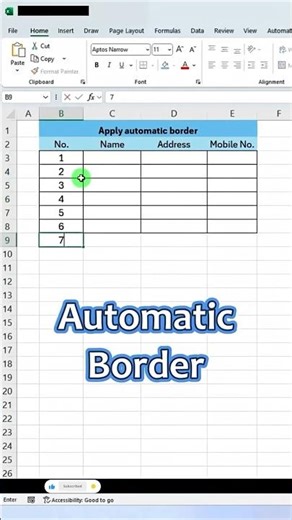 Automatic Border in Excel #excel #exceltips