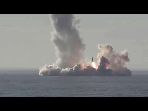 Russian Navy Borei Class Submarine Yuriy Dolgorukiy Firing Salvo Of Four RSM 56 Bulava SLBM