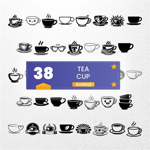 Tea Cup SVG Bundle | 38 Vector Clipart PNG Eps PDF Dxf | Silhouette Illustrations - Etsy