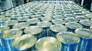 Conveyor with tin cans getting piled up on it