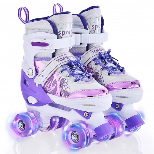 Roller Skates for Girls Boys for Kids 4 Size Adjustable Light Up Purple M