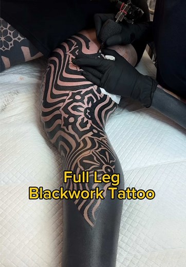 Blackwork Leg Sleeve Tattoo in Three Sessions
