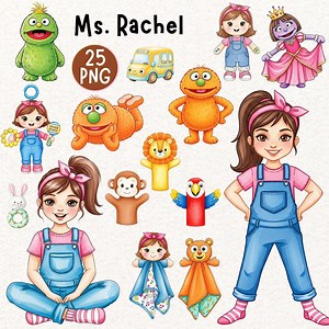 Ms Rachel Watercolor Cliparts, Cute Ms Rachel PNG, Ms Rachels Toys, Herbie Georgie Clipart, Miss Rachel Puppets, Ms Rachel & Friends Clipart - Etsy