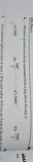 JEE-Physics 6. Moment of inertia of a hoop suspended from a peg... | Filo