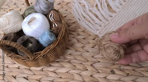 multicolored skeins, balls of wool and acrylic yarn for darning, Yarn Crafting for Beginners, Creative Darning Techniques Stock Video