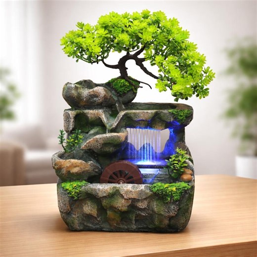 Indoor Small Rockery Waterfall Tabletop Fountain With LED Light, Relaxing Water Decor for Office Home - Etsy