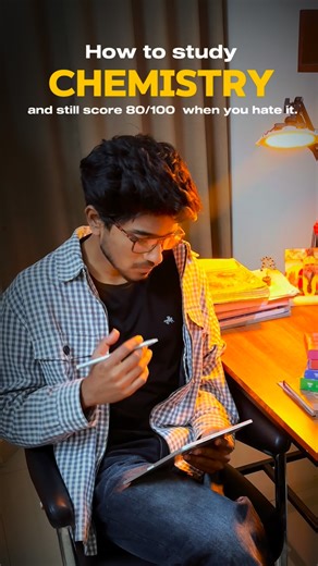 aditya_anand on Instagram: "How to study CHEMISTRY 🧪 and still score 80/100 even if you HATE it 😤 Read caption 👇✨ 📌 Step 1: Score-first mindset 🎯 Chemistry = marks from NCERT lines, reactions & numericals Forget extra books. 🧠 Step 2: Divide chemistry smartly 🔹 Physical → practice numericals daily ✍️ 🔹 Inorganic → NCERT reading + underline 🔖 🔹 Organic → named reactions + mechanisms 🧬 ⏱️ Step 3: 60–90 min daily rule No marathon study. Short, focused sessions = less hatred 😌 📝 Step 4: