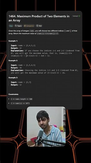 LeetCode 1464: Maximum Product of Two Elements | One Pass O(n) Solution | Easy POTD Explained