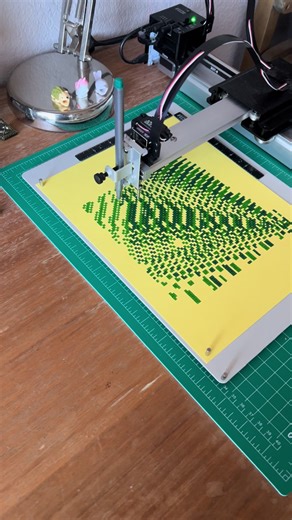 Second layer of a two layer pen-plot on my Axidraw v3. From my ongoing explorations in generative art. #art #pixels #generativeart #abstractart #abstractartists #abstract #design #penplotter #drawing #timelapse #timelapse #plotting #