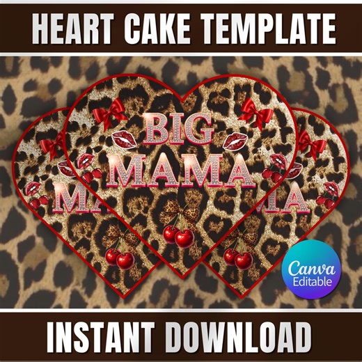 Heart Cake Topper Leopard Print Big Mama, Leopard Edible Cake Topper, Printable Big Mama Birthday Cake Topper, Leopard Cake Topper - Etsy