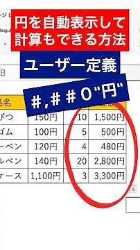 円を自動表示で計算する方法#,##0"円"ユーザー定義