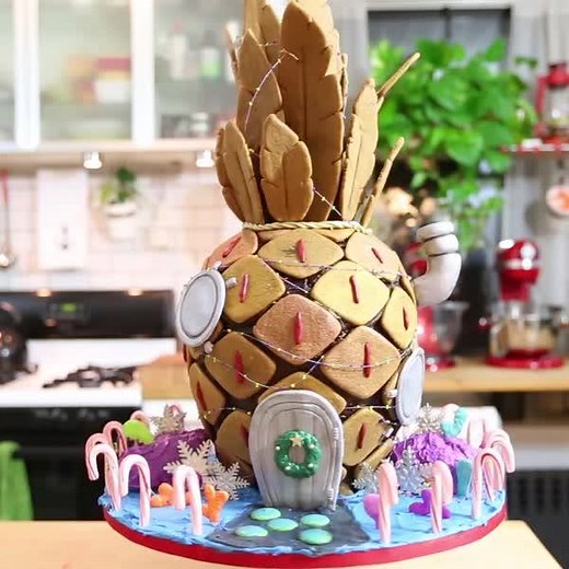 We're celebrating National Gingerbread House Day with this amazing SpongeBob pineapple gingerbread house by baker-extraordinaire Sugar_Monsterr! | Nickelodeon