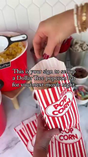 What toppings would you pick?? 🍿 this Dollar Tree popcorn bar is such a fun way to add a little something 🌟 extra 🌟 to your next movie night, game night, or any get together! Grab the supplies from the dollar store and the snacks from Walmart and you’re all set for a sweet salty night! Share this with a friend you want to have a movie night with! 🎥🍿🍫 | Passionate Penny Pincher