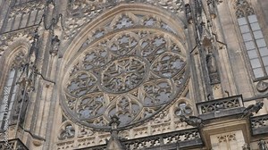 Facade details of Metropolitan Cathedral of Saints Vitus Wenceslaus and Adalbert 4K 2160p 30fps UltraHD footage - Gothic style church in Prague Czechia Czech Republic 3840X2160 UHD tiling video