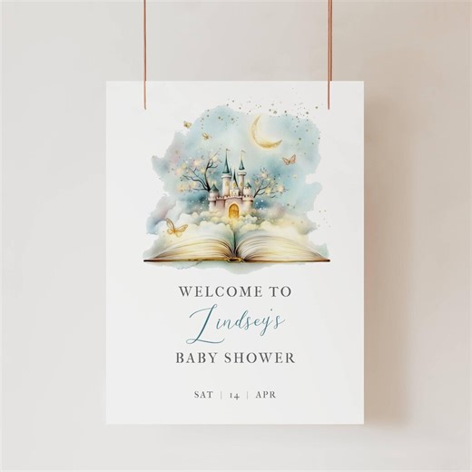 Storybook Baby Shower Welcome Sign Editable Template, Fairy Tale Baby Shower Printable Decor, A New Tale Theme, LLP212 - Etsy