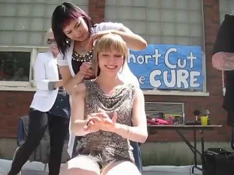 Long blonde hair to bald haircut