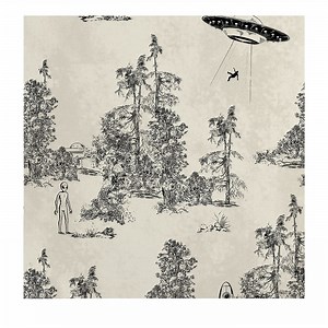 Black Alien Abduction Toile de Jouy Wallpaper