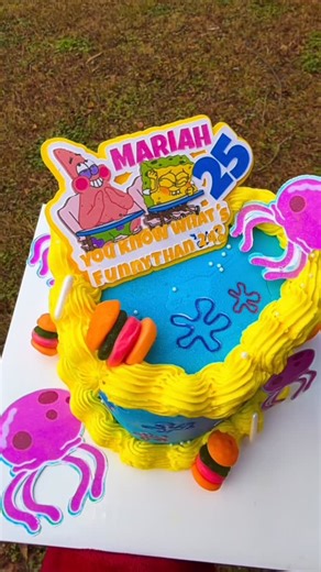 Lyric on Instagram: "My baby sister 25th birthday cake! SpongeBob theme 25!🩷💙💛 #spongebob25 #spongebob"