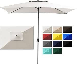JEAREY 6.6FT x 10FT 2-Tiers Rectangular Patio Umbrellas Outdoor Large Market Umbrella With Push Button Tilt and Crank Lift System 6 Sturdy Ribs UV Protection Waterproof Sunproof, Cream
