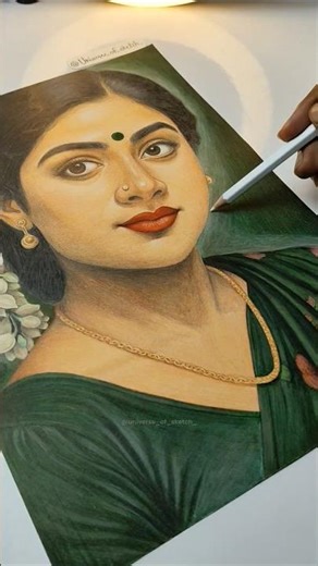 Realistic Traditional Indian Woman Portrait | Colored Pencil Drawing | #shorts #portraitsketch