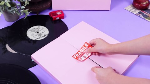 Janlaugh 10 Sets Vinyl Record Mailers 12.6 x 12.6 x 1" Shipping Boxes Easy Fold Album Corrugated Cardboard Box with Fragile Stickers and Bubble Bags for Packing Shipping Moving Storage(Pink)