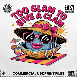 Glam Clam PNG: Funny Beach Art With Hat (digital Download) - Etsy