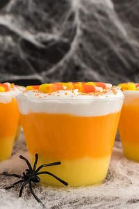 Are you “pudding” this on the table at your next party? 🍬🌽🎃 Get your next party started here https://www.playpartyplan.com/easy-candy-corn-pudding-cups/ | Play Party Plan
