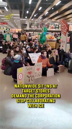 Among many other protests against ICE today, sit-ins at Target stores were held nationwide this afternoon calling on the corporation to "stop collaborating with ICE." Protesters with signs sang songs & chanted softly as customers passed by. This video is from the downtown Target in Minneapolis. | Unicorn Riot