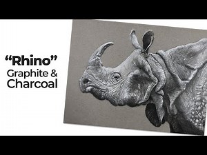 Realistic Graphite and White Charcoal Drawing - Rhinoceros