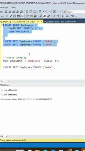 TCS SQL Interview Question: Reset Identity Column #sql #dataanlysis #tutorial #sqlinterview