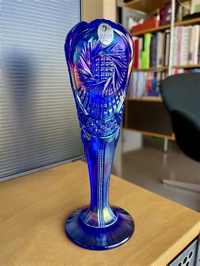 Vintage Fenton Carnival Iridescent Blue Cobalt Pinwheel Bud Vase Original Sticker 8654 - Etsy