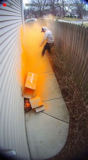 Porch Pirate Steals Package, TWO STEPS Later ORANGE EXPLOSION! CCTV