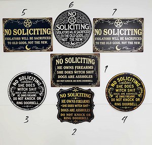 No Soliciting Sign – "violators Will Be Sacrificed" Gothic Witchy Decor | Round or Rectangular Sign for Door or Wall | Pagan Occult Humor - Etsy