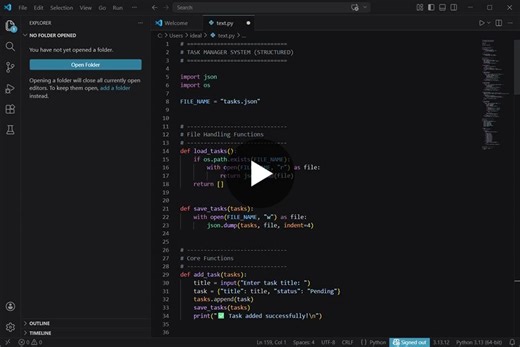 #python #beginnerdeveloper #codingjourney #taskmanager #learningbydoing #opentowork | Umm e Bisma Lodhi pathan