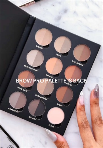 After 2 years… Brow Pro Palette is BACK. Featuring all 11 Brow Powder Duo shades Brow Primer, this artist-favorite palette lets you customize brows for every hair color. One palette. Every brow. Available at AnastasiaBeverlyHills.com! #ABHBrows #AnastasiaBeverlyHills #probrowpalette