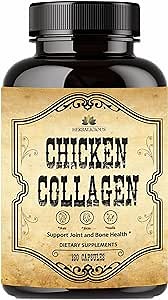 HERBALICIOUS Chicken Collagen Capsules – Collagen Supplement for Joint, Skin & Bone Support – Hydrolyzed Collagen Peptides from Chicken Bone Broth – Non-GMO, Anti-Aging – 120 Capsules