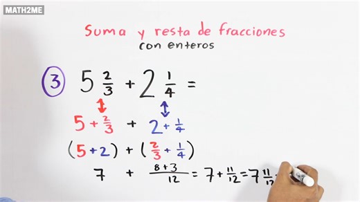 Aprende a sumar fracciones y números enteros con un truco sencillo. | Math2mekids