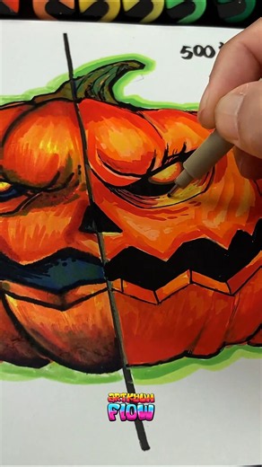 DRAWING💲500 Halloween Pumpkin Art 🤯💸 #art #asmr #viralshorts