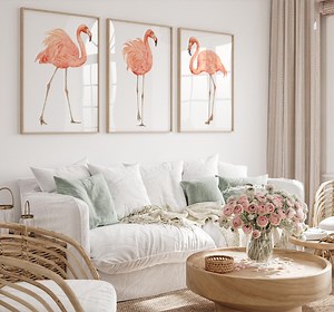 Watercolor Summer Birds – Watercolor Flamingo - Modern Minimalist Wall Art - California Coastal Fine Art Poster, Coastal Paintings - Etsy