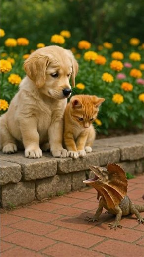 A Frilled Lizard Charged at a Kitten and Puppy… You Won’t Believe Their Reaction!