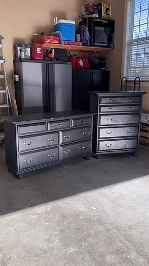 Watch till the end to see beautiful results! Reveling Restorations LLC did a thorough job refinishing this set and we absolutely love how it turned out! One Hour Enamel in color Metrocity was a great choice, and it pairs with the new stain color so well! Follow @reveling.restorations for more beautiful flips! | Wise Owl Paint