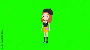 beautiful cute cartoon fashion girl with angry reaction 2d animation and background, animated cartoon character lady angry gesture, women, beauty 4k