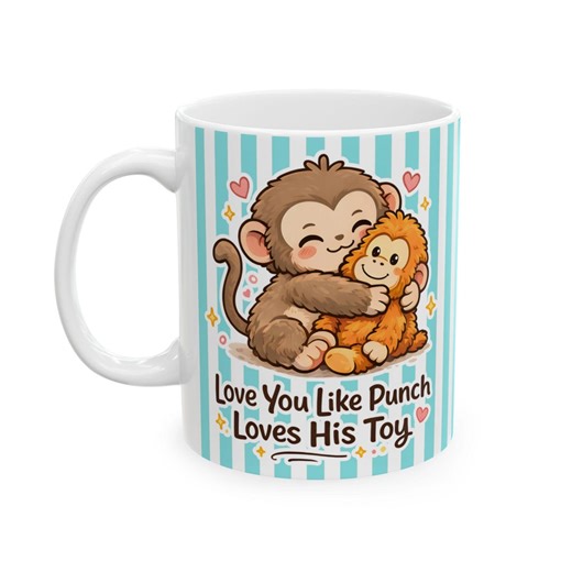 Punch Monkey Mug, Striped Viral Baby Macaque Hugging Plush Ceramic Coffee Cup - Etsy