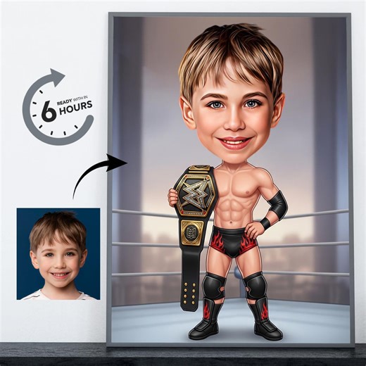 WWE Wrestler Caricature Portrait for Kids– Custom Digital Cartoon Drawing From Pho, Wrestling Boy Gift - Etsy