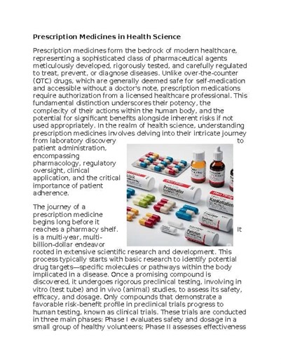 Prescription Medicines Health Worksheet for Sub-Plan or Classwork & Homework