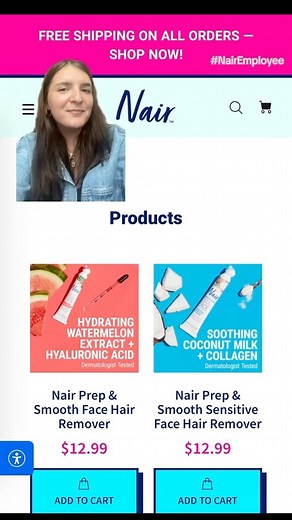 Shop our facial hair removal cream WITH skincare benefits, Nair Prep & Smooth, from NairPrepandSmooth.com & receive free shipping on your order! Head on over and shop now to receive your product in time for your next self-care day. 😌💖 #NairEmployee | Nair
