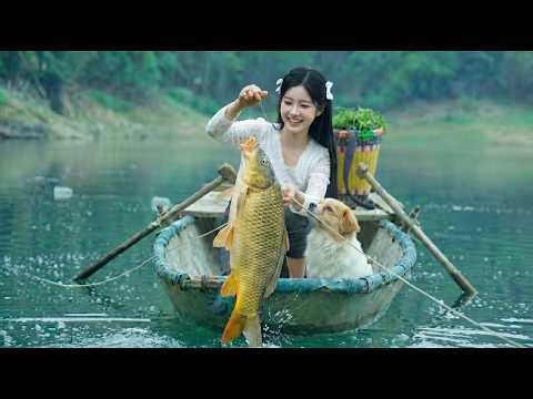 Fishing Alone on a Vast Lake with My Dog – Full 7 Day Giant Carp Catch and Cook