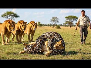 Man Finds Giant Python Squeezing Tightly Around Pregnant Lioness,Her Pride’s Reaction Will Amaze You