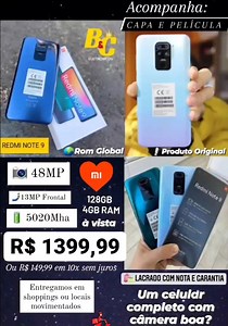  Xiaomi Redmi Note 9  . ✔ 128GB / 4GB Ram .  SOMOS A B&C...